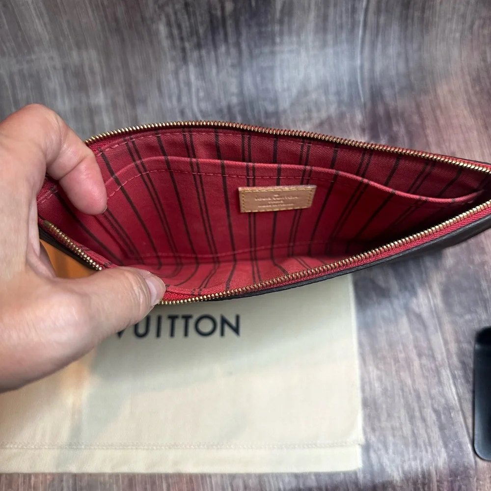 Louis Vuitton Pouchette Monogram Canvas Wristlet Clutch w/ Strap and Dust Bag
